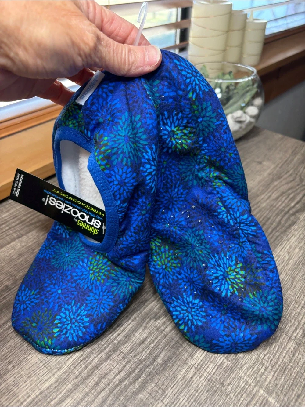 🍍5 for $30🍍 Skinnies by Snoozies Women Blue Foot Covers with Non-Skid Soles